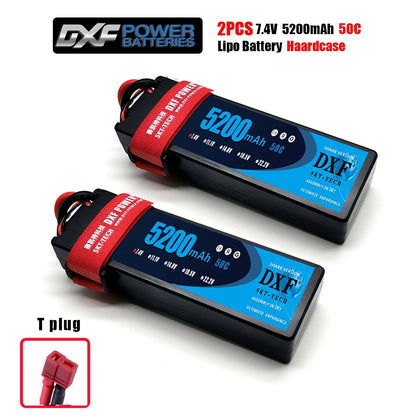 DXF Lipo Battery, DXF Power 7.4V 5200mAh 50C LiPo batteries, T-plug, Shark Version, SKT-TECH, high performance for RC with multiple voltage and capacity options.