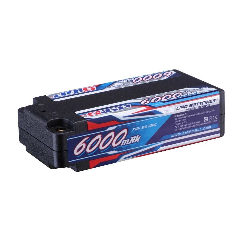 SIGP 2S 7.4V/7.6V LiPo Battery, 7.6V 6000mAh LiPo battery, 100C, Deans T plug, ideal for RC vehicles. Use compatible charger. Made in China.