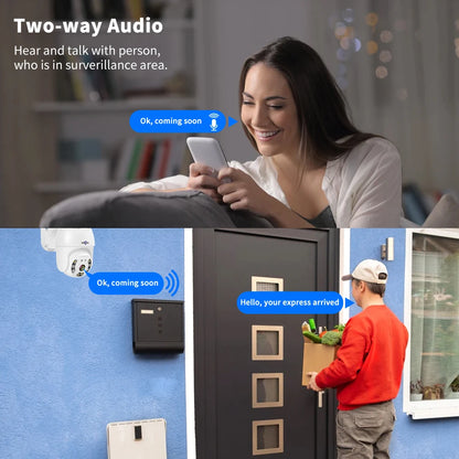 Hiseeu 3MP Camera, Real-time communication with monitored personnel through two-way audio.