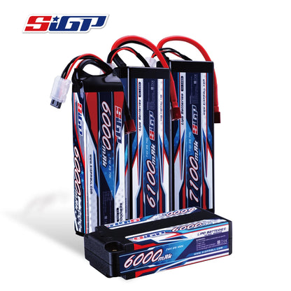 SIGP 2S 7.4V/7.6V LiPo Battery 6000/6100/7100mAh 70C/100C with Deans T Plug for RC Car Truck Buggy Racing