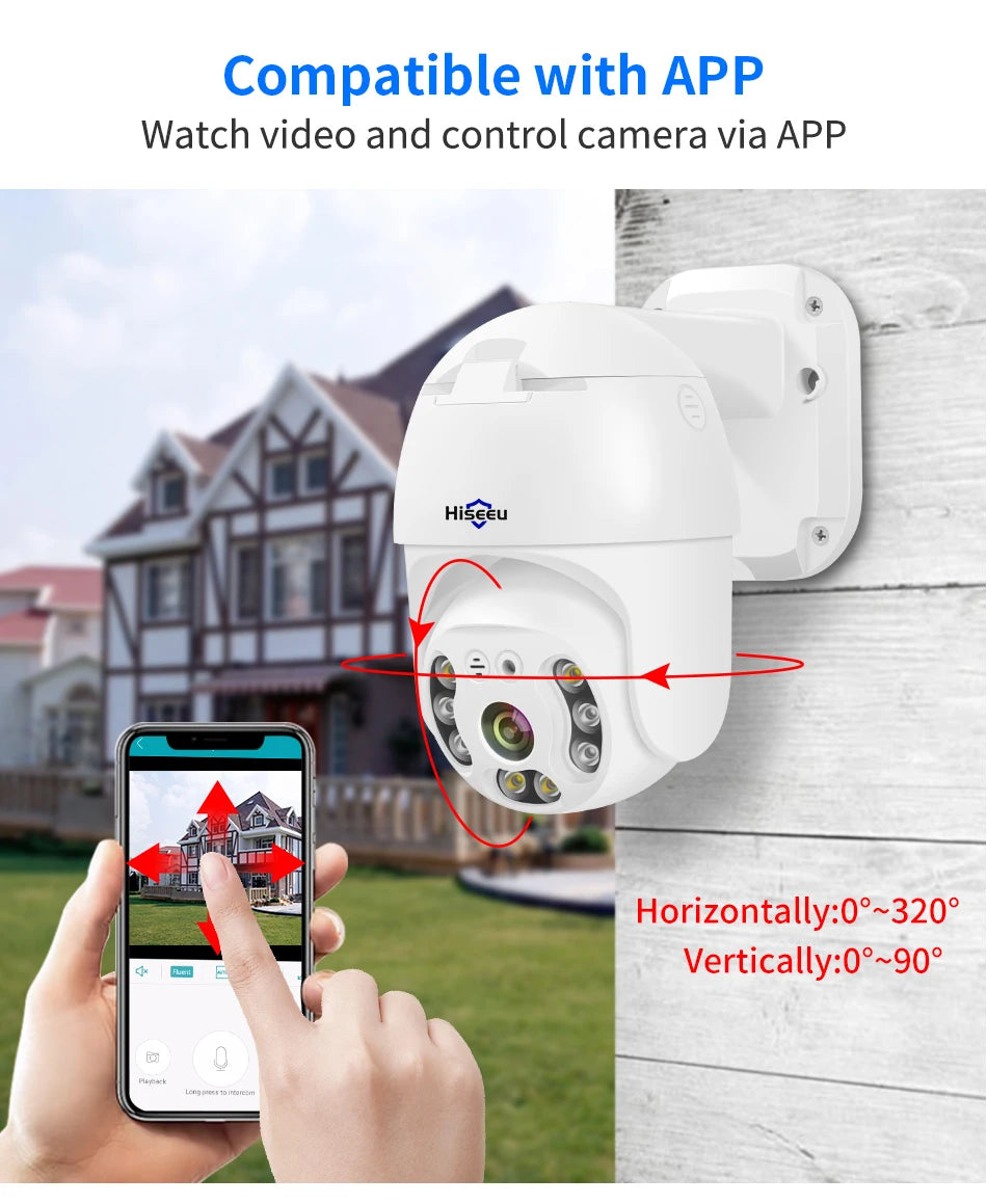 Hiseeu 3MP camera captures life's moments with 0-3208x908 pixel resolution, compatible with APP.