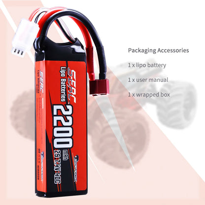 SUNPADOW 2S Lipo Battery 7.4V 40C 2200mAh, Deans T Plug (2pcs) for RC Cars, Airplane, Quadcopter, Helicopter, Drone, FPV