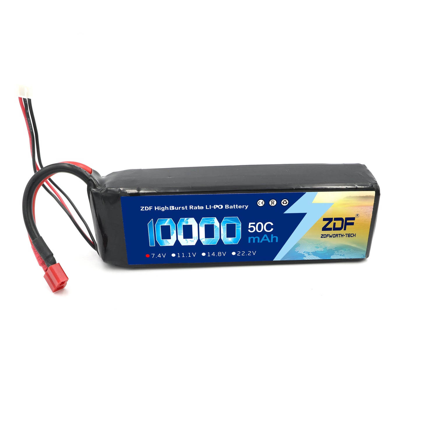 ZDF 2S 7.4V 10000mAh 50C (100C Max) Lipo Battery, ZDF 10000mAh 50C LiPo battery, 7.4V with XT60 plug, designed for high-performance RC applications requiring long runtime and reliable power delivery.