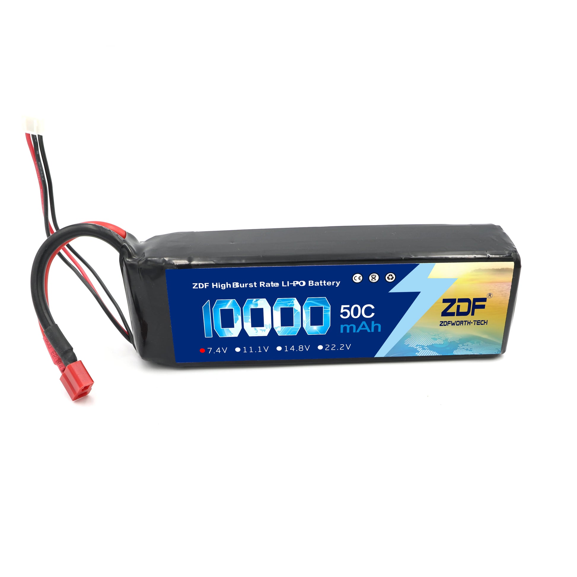 ZDF 2S 7.4V 10000mAh 50C (100C Max) Lipo Battery, ZDF 10000mAh 50C LiPo battery, 7.4V with XT60 plug, designed for high-performance RC applications requiring long runtime and reliable power delivery.