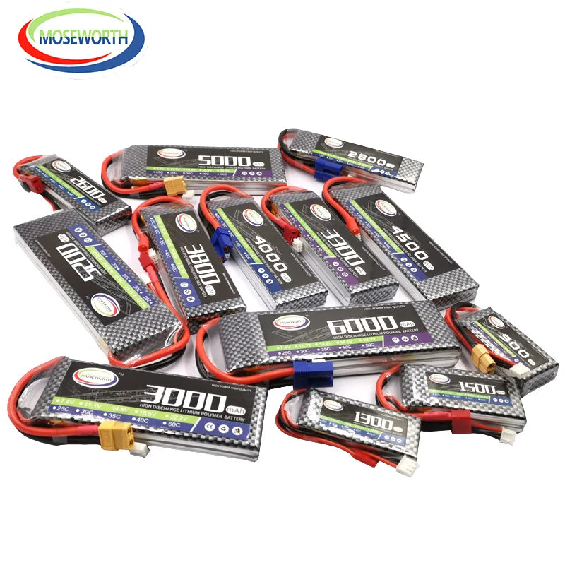 MOSEWORTH 2S 7.4V LiPo Battery 1300–6000mAh 30C/40C/60C for RC Airplane Helicopter Drone Car Boat