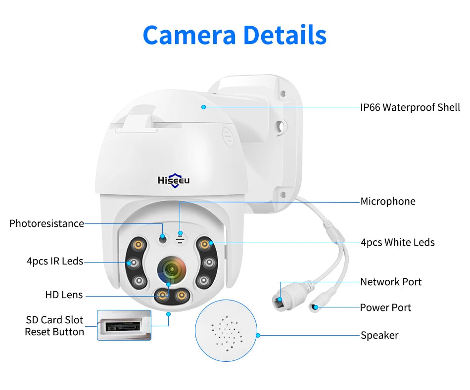 Hiseeu 3MP Camera, Waterproof camera with mic, light, and advanced features for capturing life's moments.