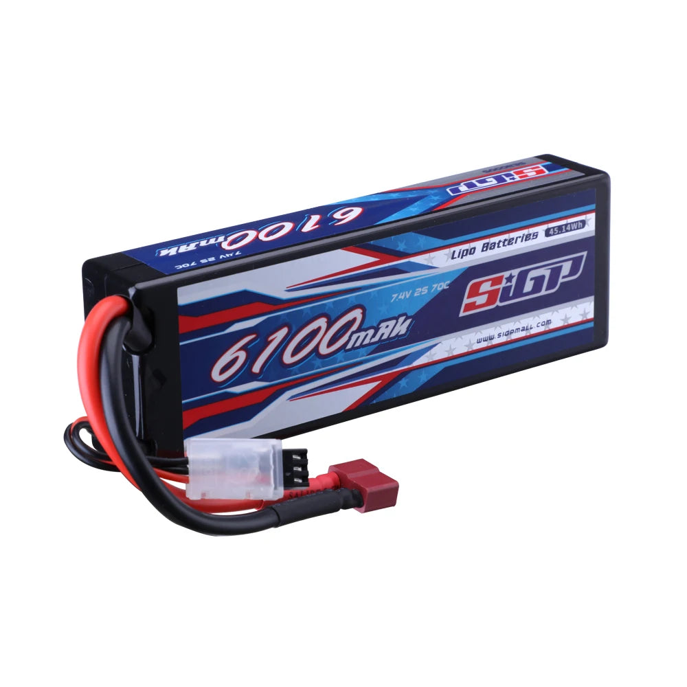 SIGP 2S 7.4V/7.6V LiPo Battery 6000/6100/7100mAh 70C/100C with Deans T Plug for RC Car Truck Buggy Racing