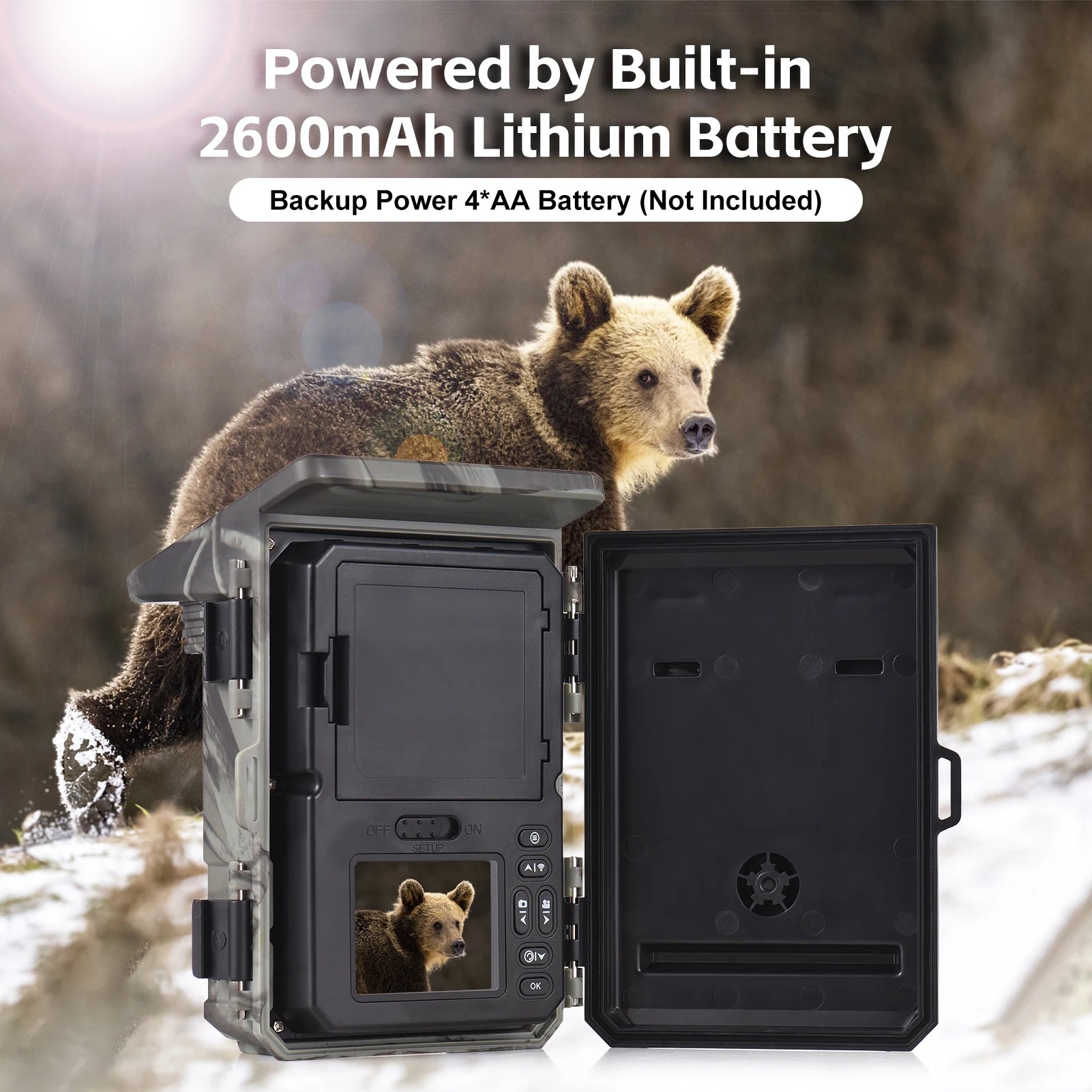 HC-600A Solar Trail Camera, The HC-600A Solar Camera has a 5MP sensor, adjustable settings for day/night use, powered by lithium battery or 4 AA batteries.