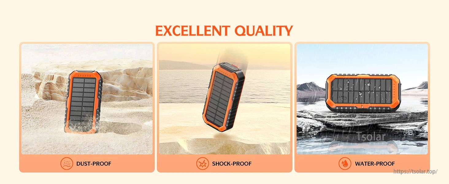 HS-43 40000mAh Solar Power Bank, High-quality solar power bank: dust-proof, shock-proof, water-proof, and durable for outdoor use.