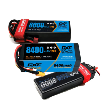 DXF Lipo Battery, DXF Power offers high-capacity LiPo batteries (8000–8400mAh, 50–260C) in 2S–4S, 7.4V–14.8V, with hard/soft cases for RC cars and planes. Assembled in SKT for ultimate performance.