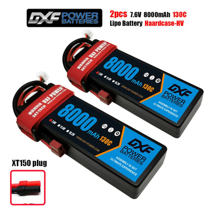 DXF Lipo Battery, DXF Power 7.6V 8000mAh LiPo batteries, 130C, hard case, XT150 plug, SKT assembly, CE certified—high performance for ultimate experience. www.dxf-power.com