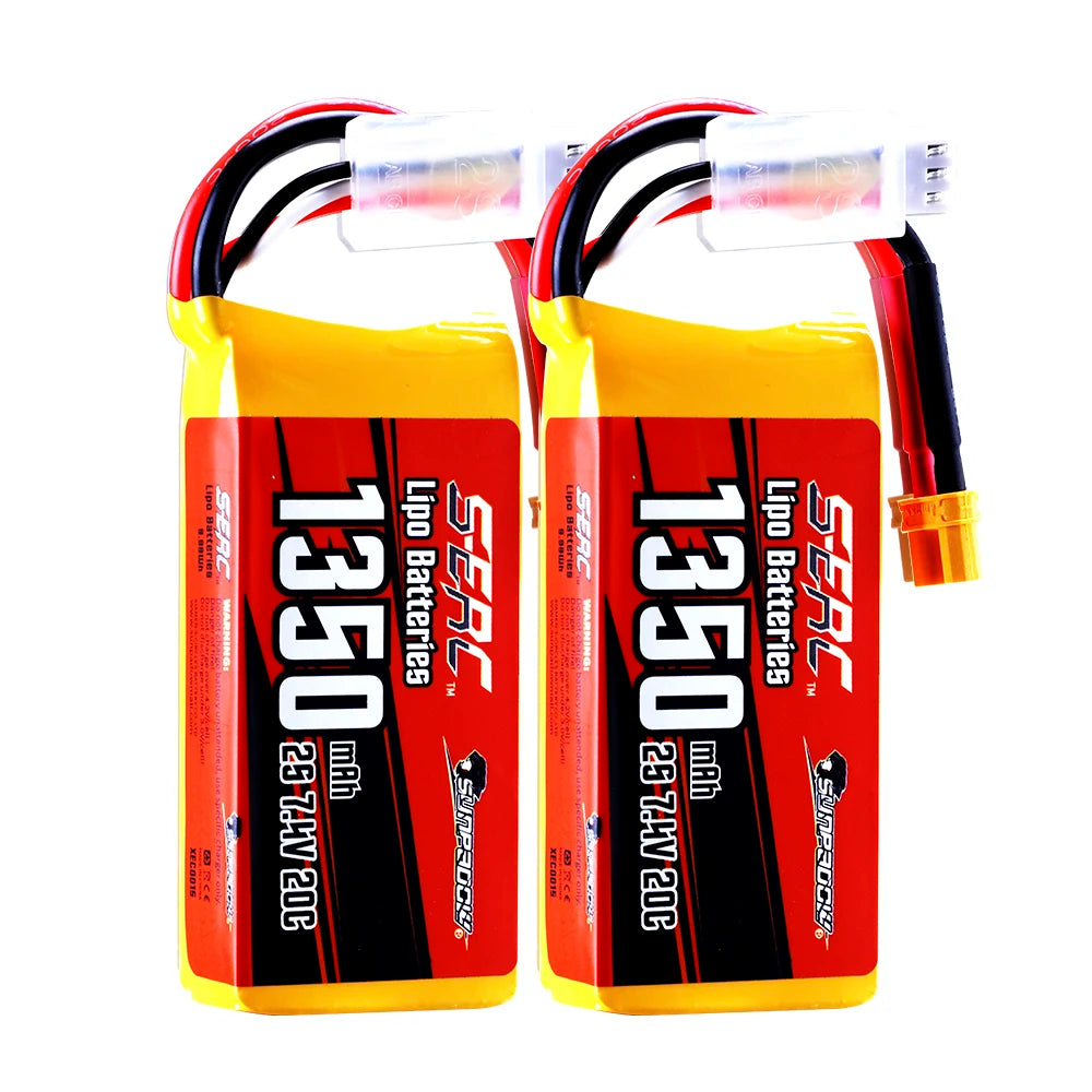 Sunpadow 2S LiPo Battery 2-Pack: 7.4V 900mAh JST (25C) + 1350mAh XT30 (20C) Soft Packs for RC Aircraft