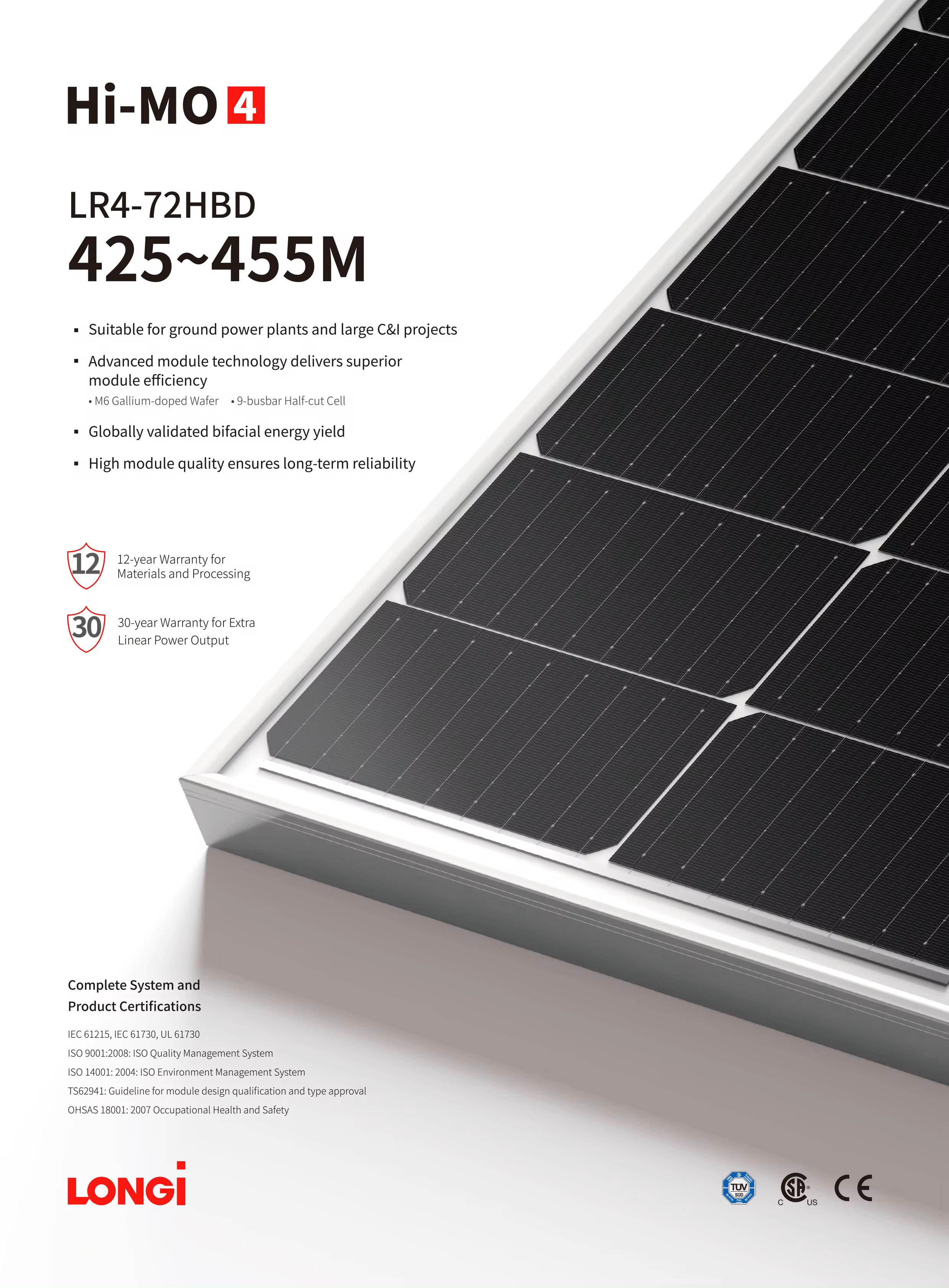 LonGi 440W Solar Panel, High-efficiency solar panel for large-scale projects with advanced bifacial energy yield and comprehensive warranty.