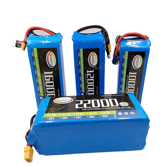 MOSEWORTH RC Lipo Battery 2S–6S (7.4V–22.2V) 10000–22000mAh 25C/35C, 50C Burst for RC Aircraft, Car & Drone