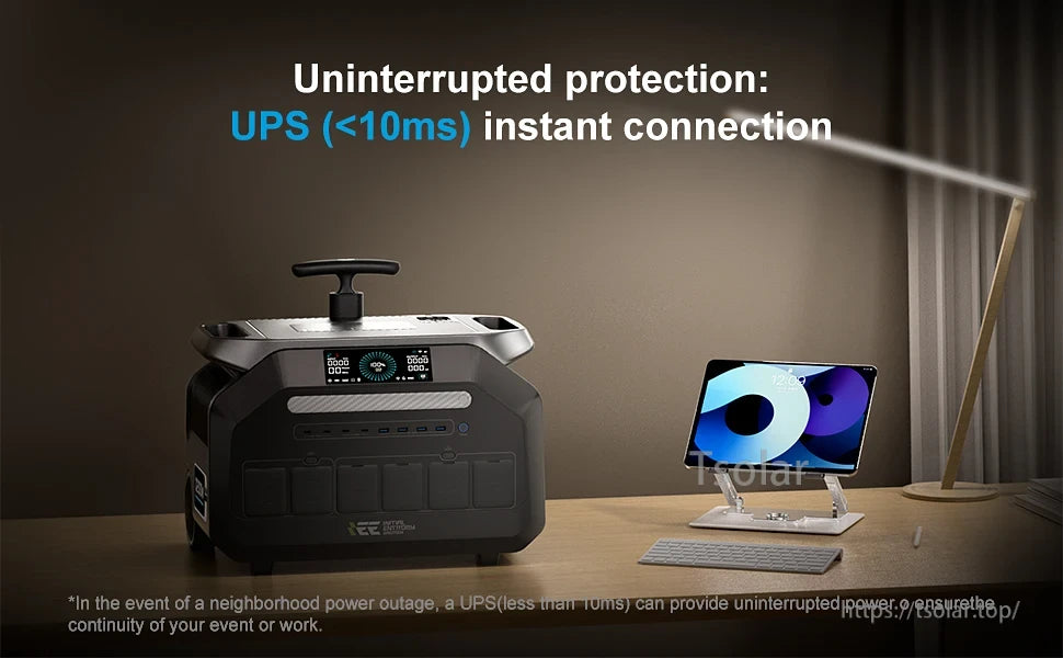 IEETEK P2400 Portable Power Station, The IEETEK P2400 power station provides UPS protection with instant 10ms connection for uninterrupted power supply.