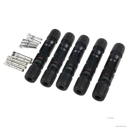 IP65 Solar Panel Connector, Set of black IP65 solar panel cable connectors with sealing rings and included metal crimp pins
