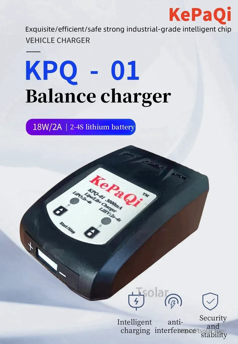 Imax B3 Pro 2S–3S LiPo Battery, KePaQi KPQ-01 18W/2A charger for 2-4S lithium batteries offers intelligent charging, anti-interference, and stable performance with industrial-grade chip.