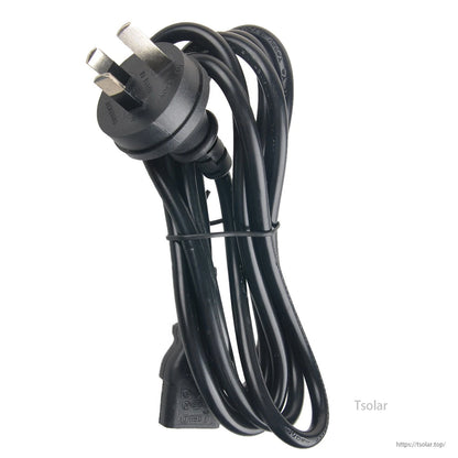 Inverter AC Cable, Black inverter AC power cable with UK 3‑pin plug and IEC C13 connector, coiled for grid-tie setups