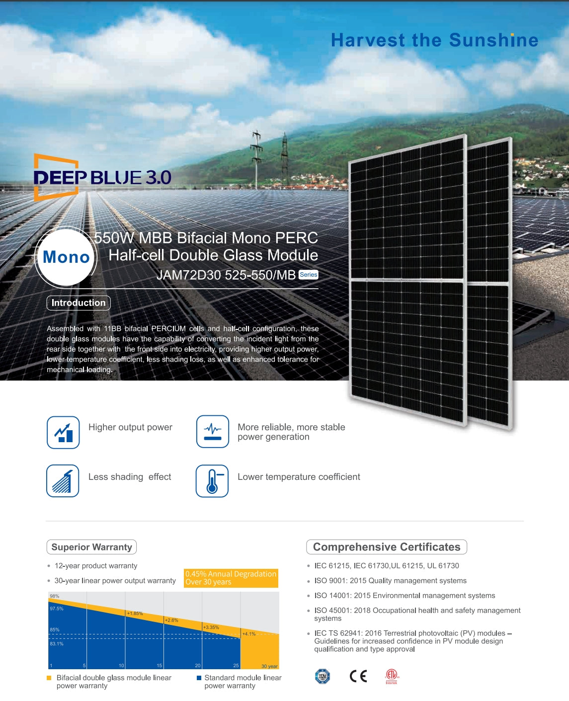 JA Solar 540W solar panel features high-efficiency bifacial design with increased energy conversion and stable power generation.