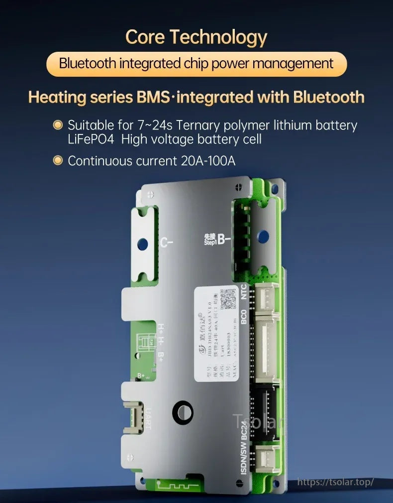 JBD DB24SA03 Smart BMS with built-in Bluetooth, for 7S–24S LiFePO4 and 7S–20S Li-ion packs