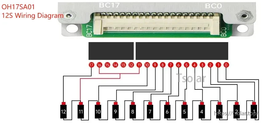 12S balance lead wiring diagram, BC17/BC0 balance connector pin mapping for 12-series packs