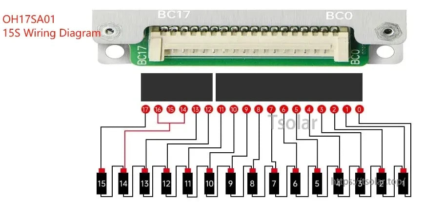 15S balance lead wiring diagram for BC17/BC0, balance harness mapping for 15-series packs
