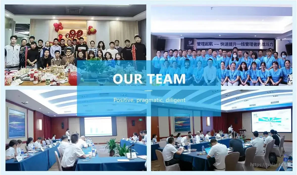 Company team collage with group photos and meeting scenes under the heading “OUR TEAM”