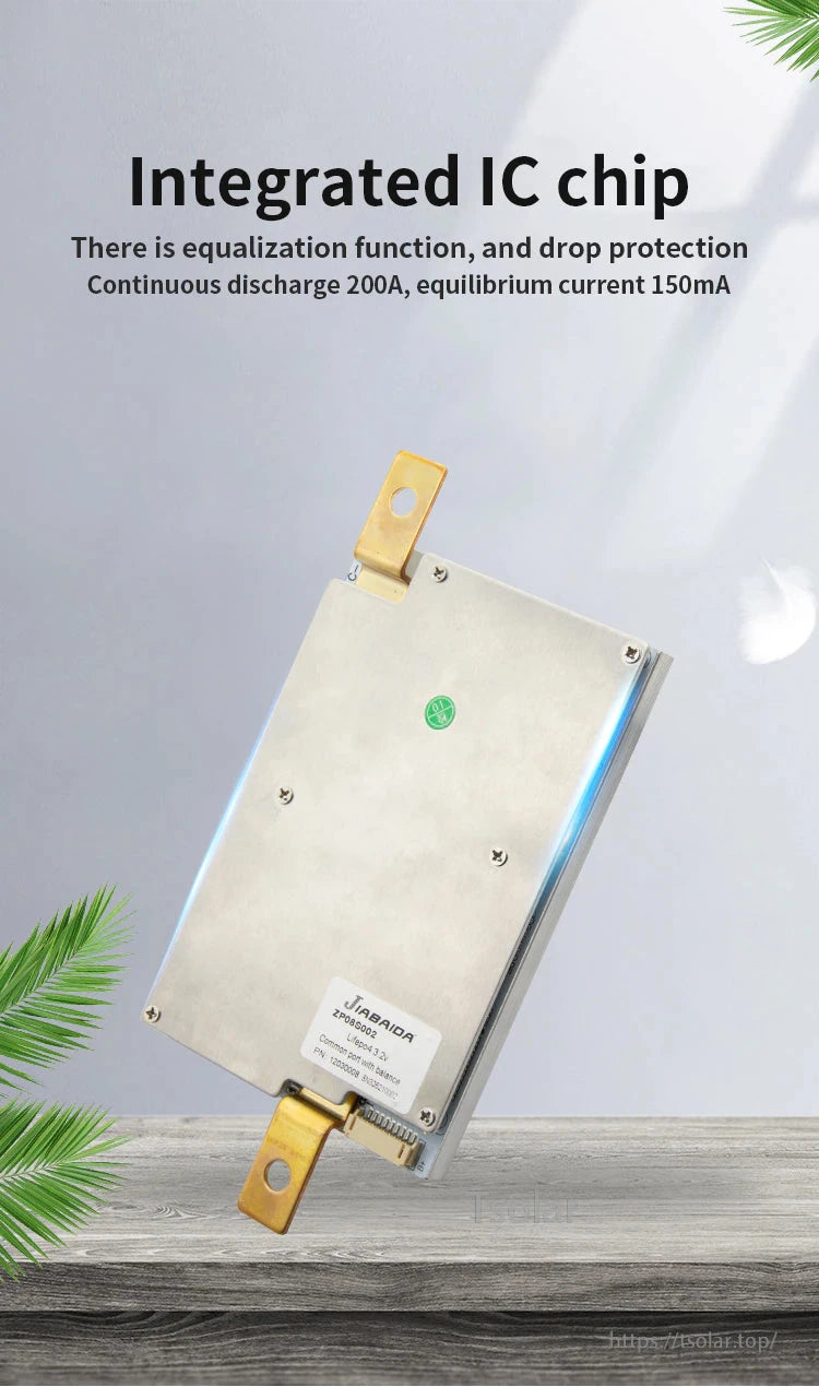 Hard BMS angled product shot with “Integrated IC chip” text and protection callouts