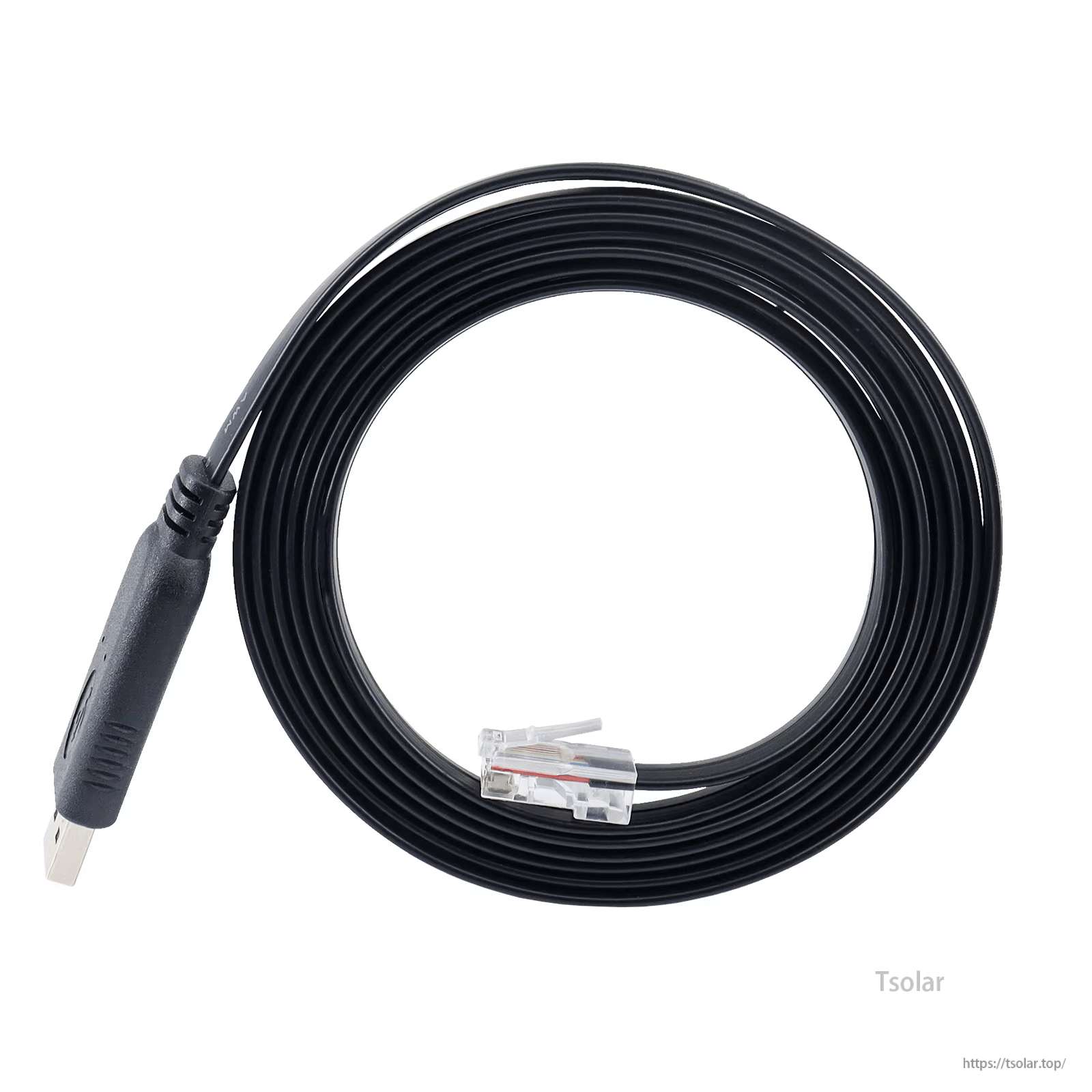 JIKONG USB-RS485-RJ45 adapter cable with USB plug and RJ45 connector, coiled black lead