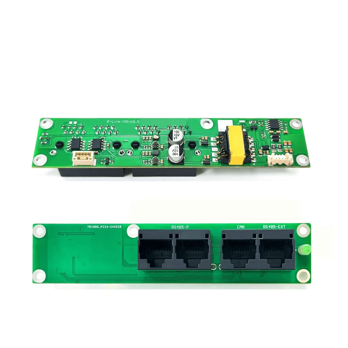 JIKONG P-Link-CR RS485/CAN interface board PCB, component side and RJ45 port side (RS485-P, CAN, RS485-EXT)