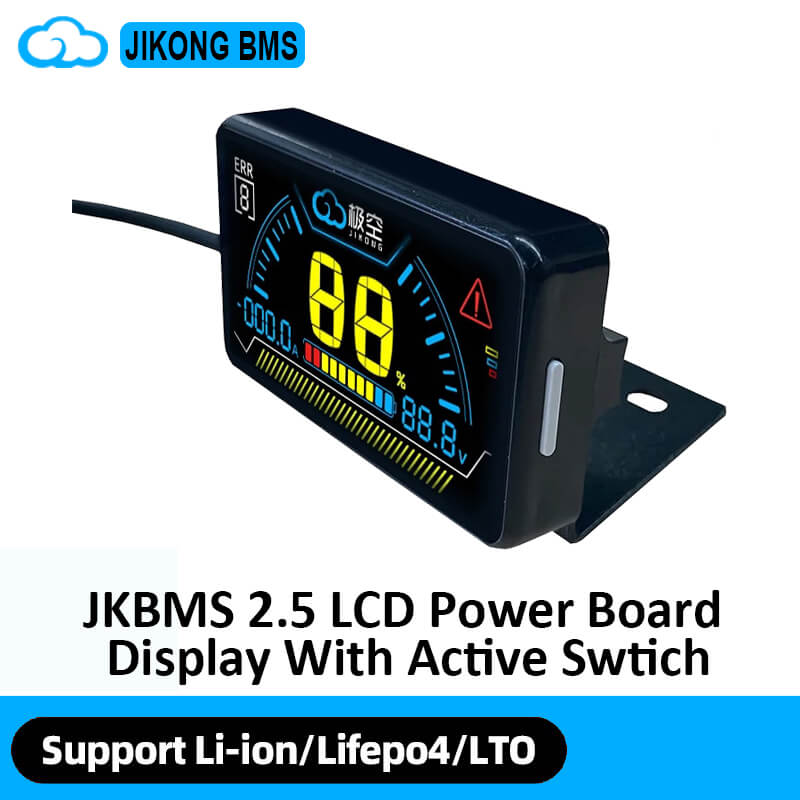 JKBMS 2.5 LCD Power Board Display with active switch graphic, text shows support Li-ion/LiFePO4/LTO
