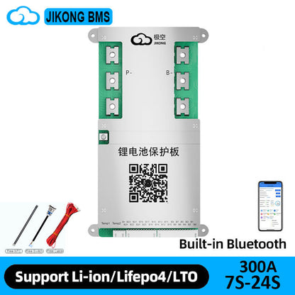 Jikong BMS with built-in Bluetooth, support Li-ion/LiFePO4/LTO, 300A 7S–24S graphic