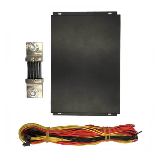 JKBMS battery management system kit with black enclosure, current shunt block, and wiring harness