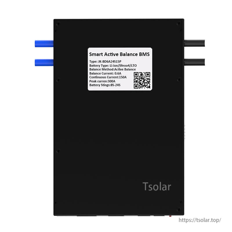 Back view with specification label reading Smart Active Balance BMS and QR code sticker