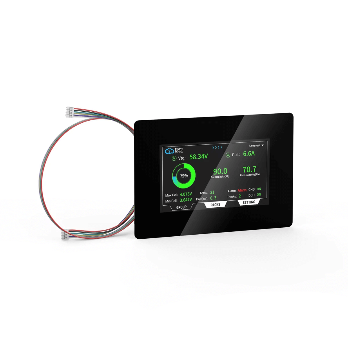 JKBMS V19 4.3in Touch Screen LCD Display Adapter with wiring harness, front screen view