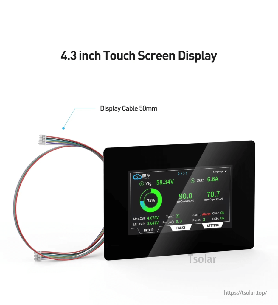 JKBMS V19 4.3in Touch Screen LCD Display Adapter with 50mm display cable and touchscreen panel
