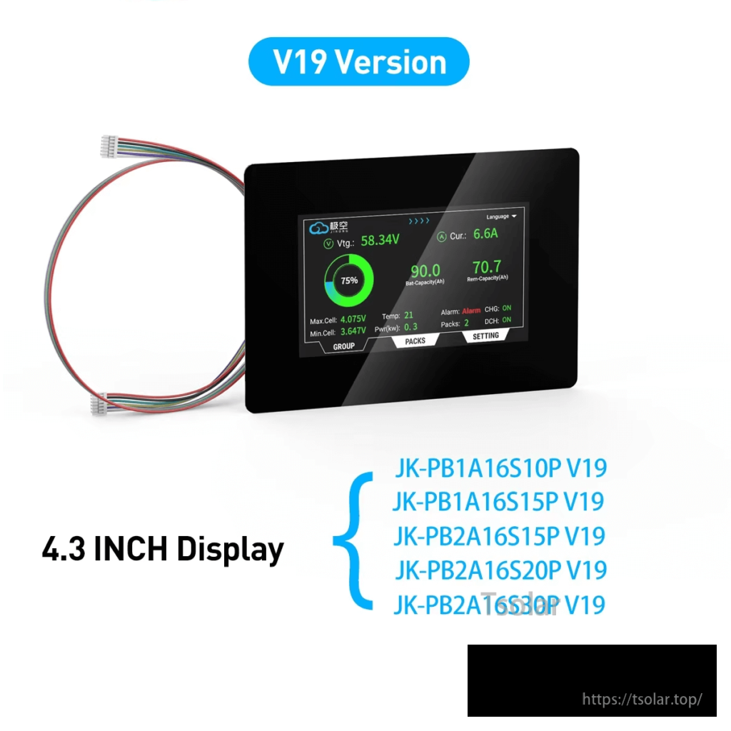 JKBMS V19 4.3in Touch Screen LCD Display Adapter compatibility list for JK-PB V19 models