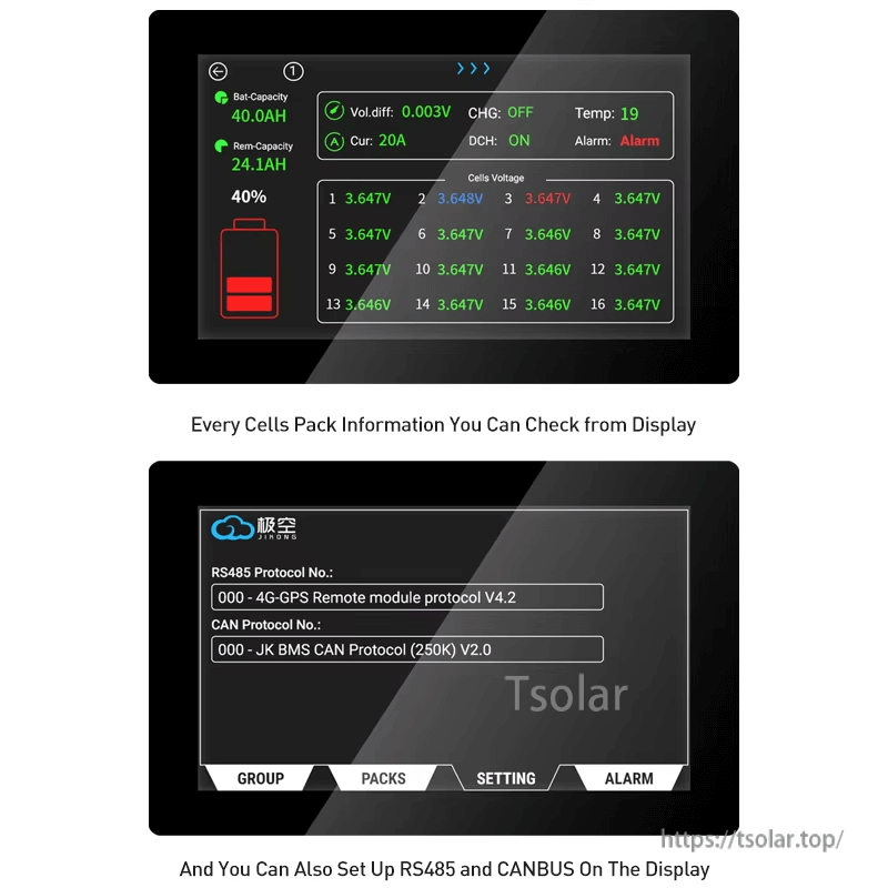 JKBMS V19 Version 7.0 Inch LCD Display Adapter for JIKONG BMS (PBxA16SxxP series inverters are dedicated to BMS V19 version)