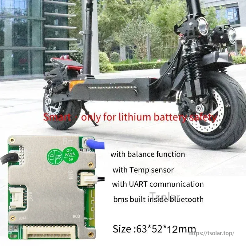 Electric scooter battery application graphic listing balance function, temperature sensor, UART communication and BT