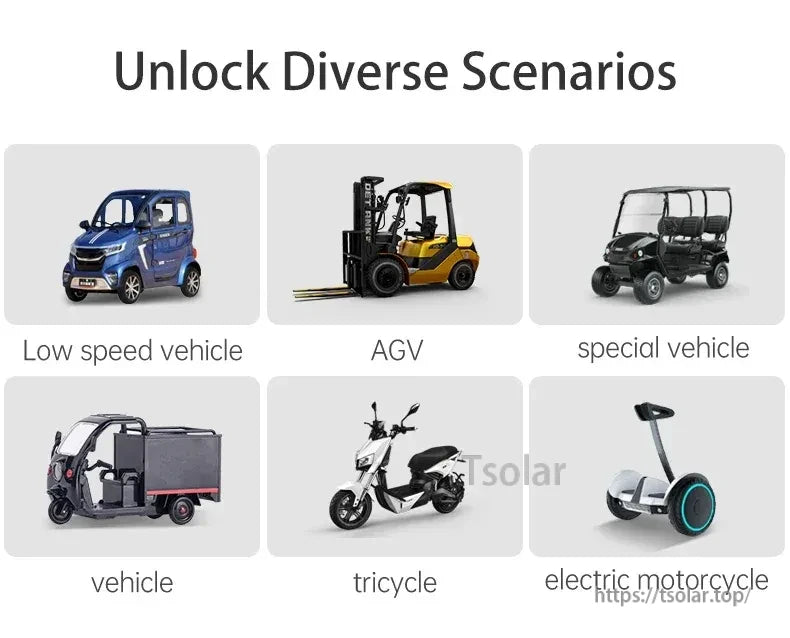 Application scenarios graphic for smart BMS in low-speed vehicles, AGV, special vehicles, tricycles and e-motorcycles