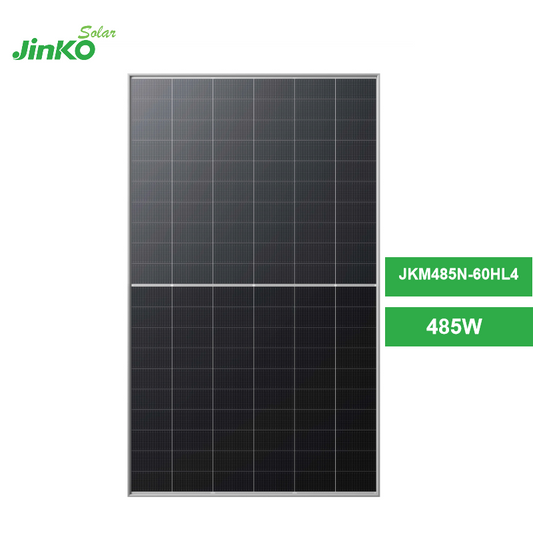 Jinko 485W Solar Panel, The Jinko 485W solar panel has a high efficiency power output of 485 watts, suitable for residential and commercial use.