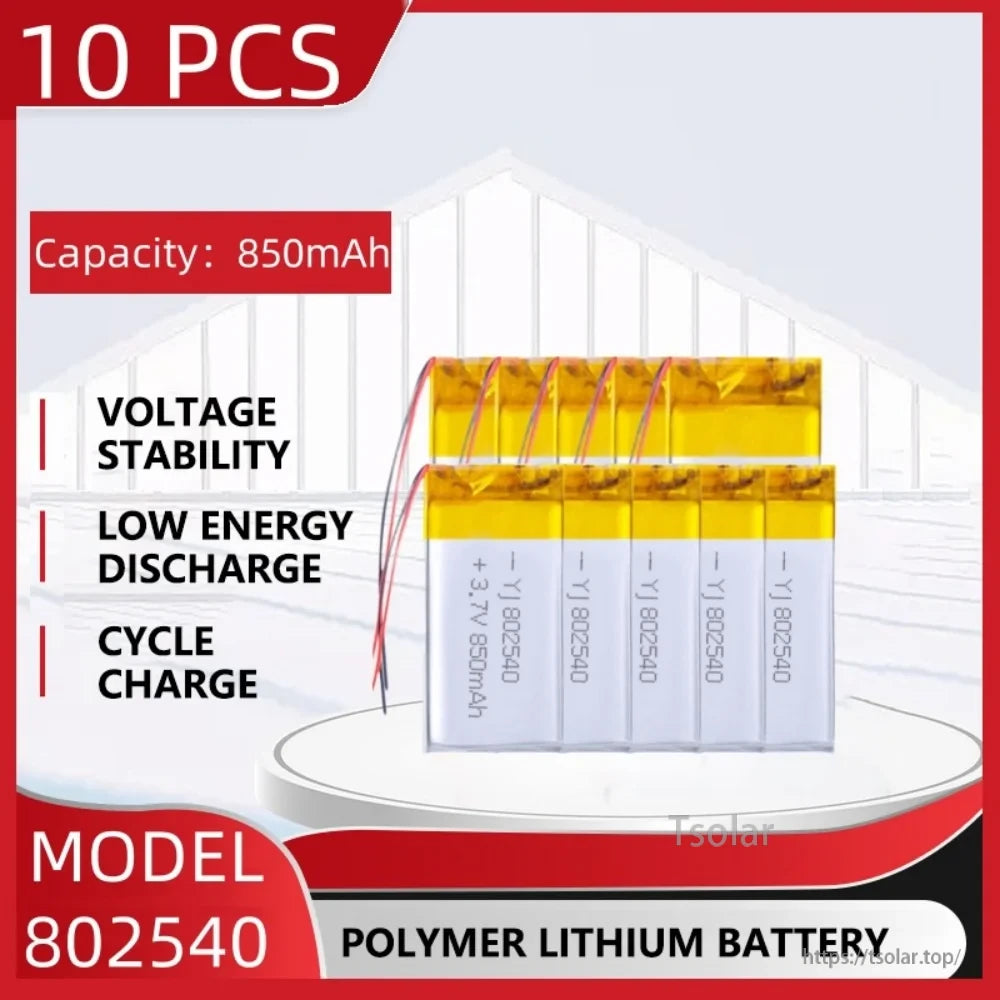 Koonenda 3.7V LiPo Battery, The 850mAh 3.7V polymer lithium battery (802540) provides stable voltage, low self-discharge, and reliable charging cycles.
