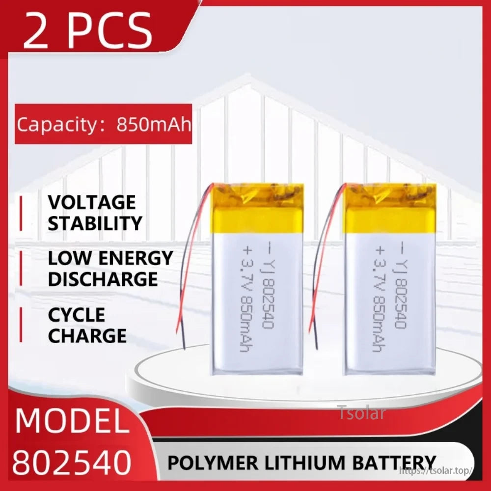 Koonenda 3.7V LiPo Battery, Two 850mAh 3.7V polymer lithium batteries (model 802540) offer voltage stability, low energy discharge, and reliable cycle charging performance.