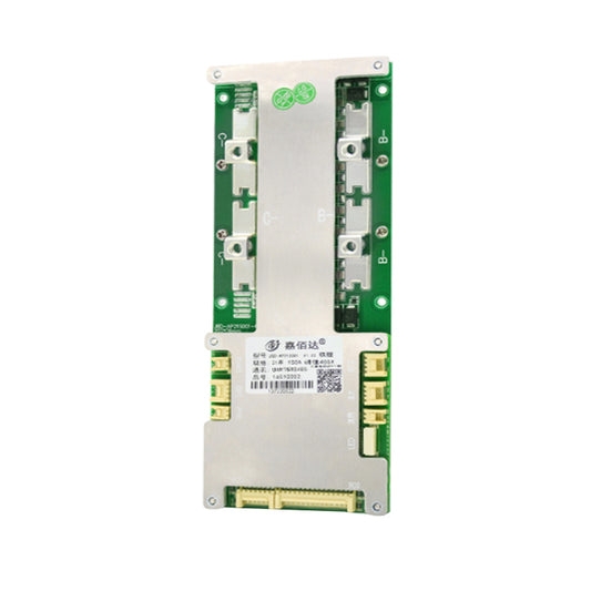 JBD AP21S004 Smart BMS circuit board top view with aluminum cover and multiple terminal blocks