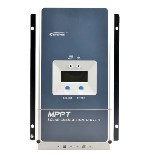 Front view of Epever Tracer AN MPPT solar charge controller with built-in LCD display and Select/Enter buttons.