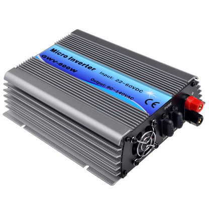 600W Grid Tie Inverter, 600W grid-tie micro inverter (GWV-600W) with finned aluminum case, fan, fuse, and red/black terminals