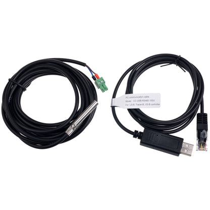 RS485 to USB monitoring adapter cables with USB-A plug, RJ45 connector, and 2-pin screw terminal leads