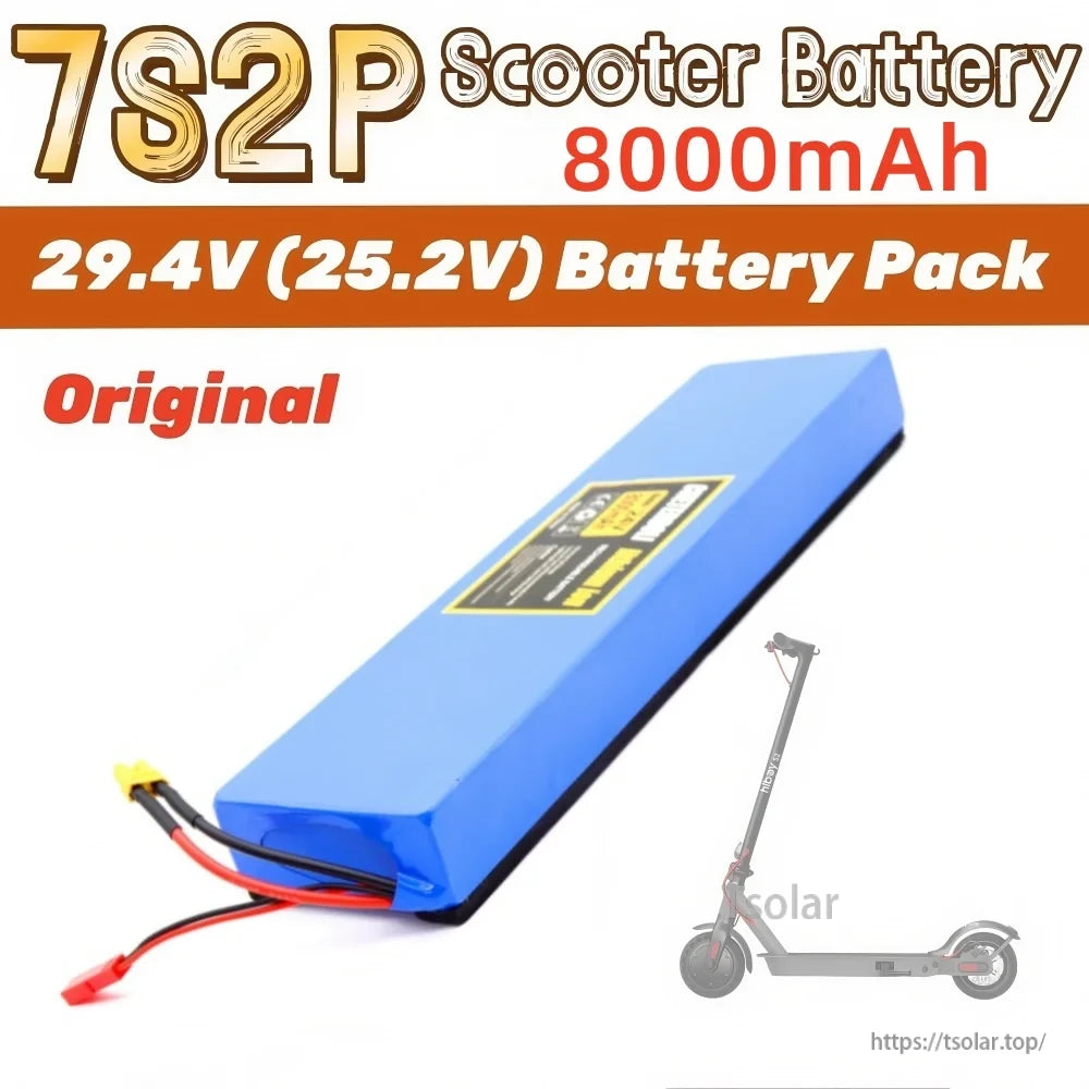 Li-ion Rechargeable Battery, Blue 7S2P 8000mAh 29.4V scooter battery with red/black wires, compatible with electric scooters.