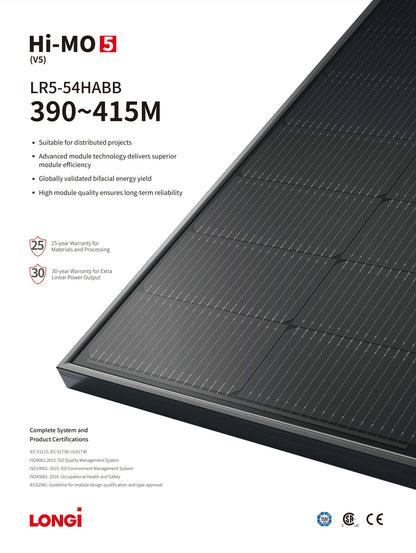 LonGi 395W Solar Panel (LR5-54HABB, 390-415 Watt)