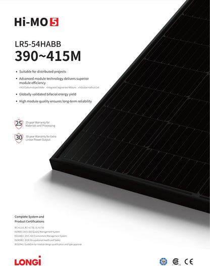 LonGi 400W Solar Panel (LR5-54HABB, 390-415 Watt)